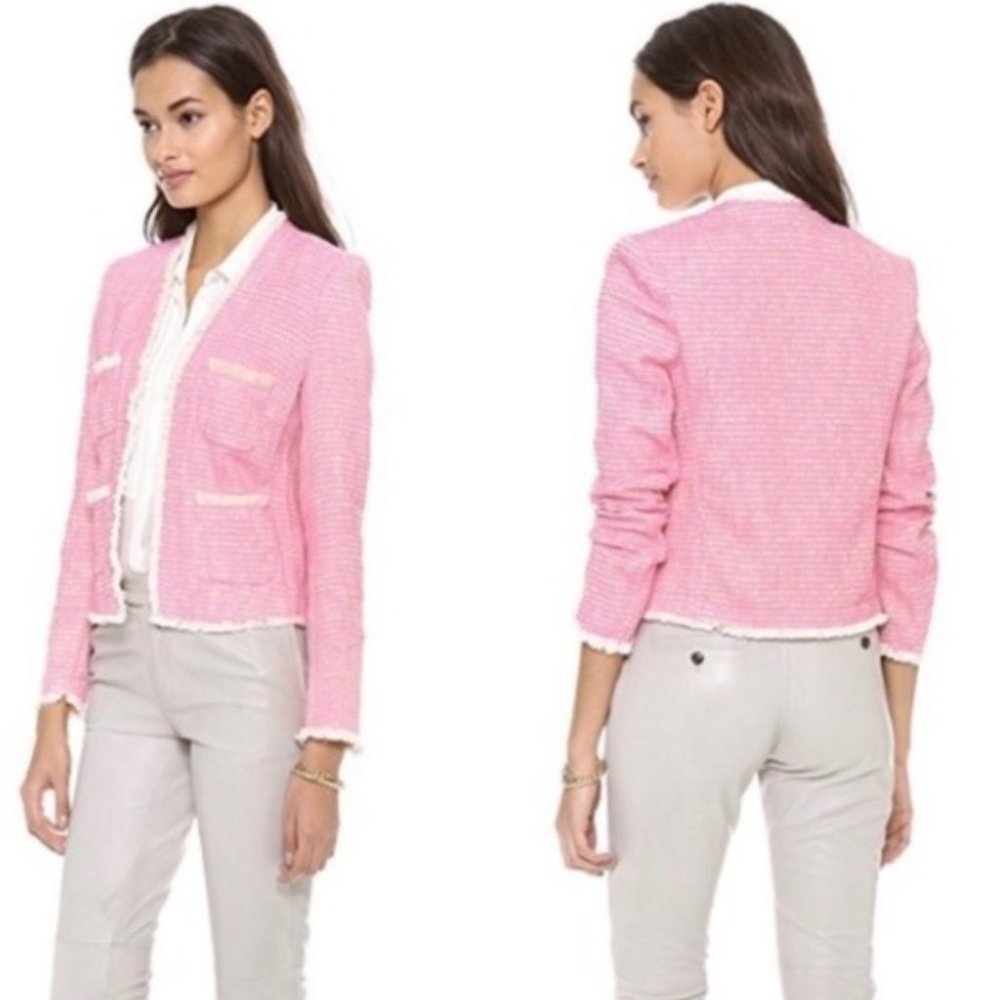 L'AGENCE Jules Metallic Tweed Raw Hem Jacket Size 0